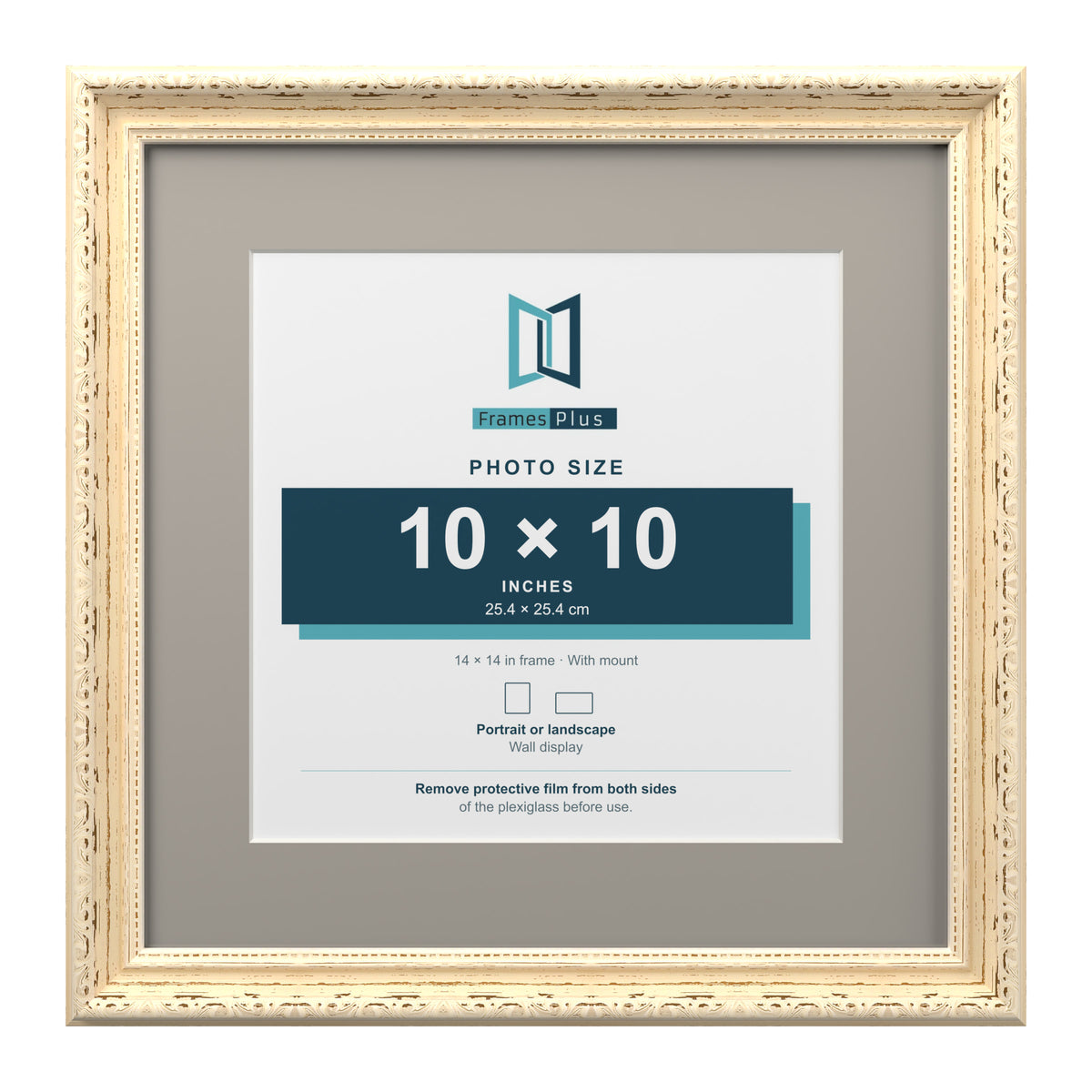Louis Range Cream Picture, Photo & Poster Frame with Dawn Grey Mount - 14x14" Frame for 10x10" Photo, Cream