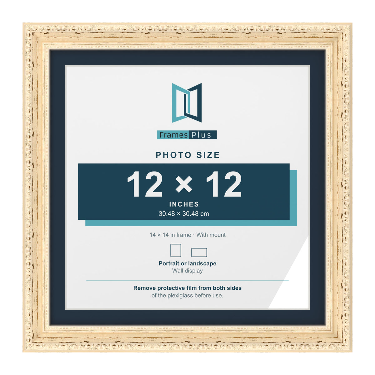 Louis Range Cream Picture, Photo & Poster Frame with Pacific Blue Mount - 14x14" Frame for 12x12" Photo, Cream
