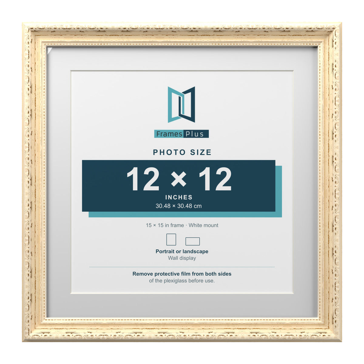Louis Range Cream Picture, Photo & Poster Frame with White Mount - 15x15" Frame for 12x12" Photo, Cream