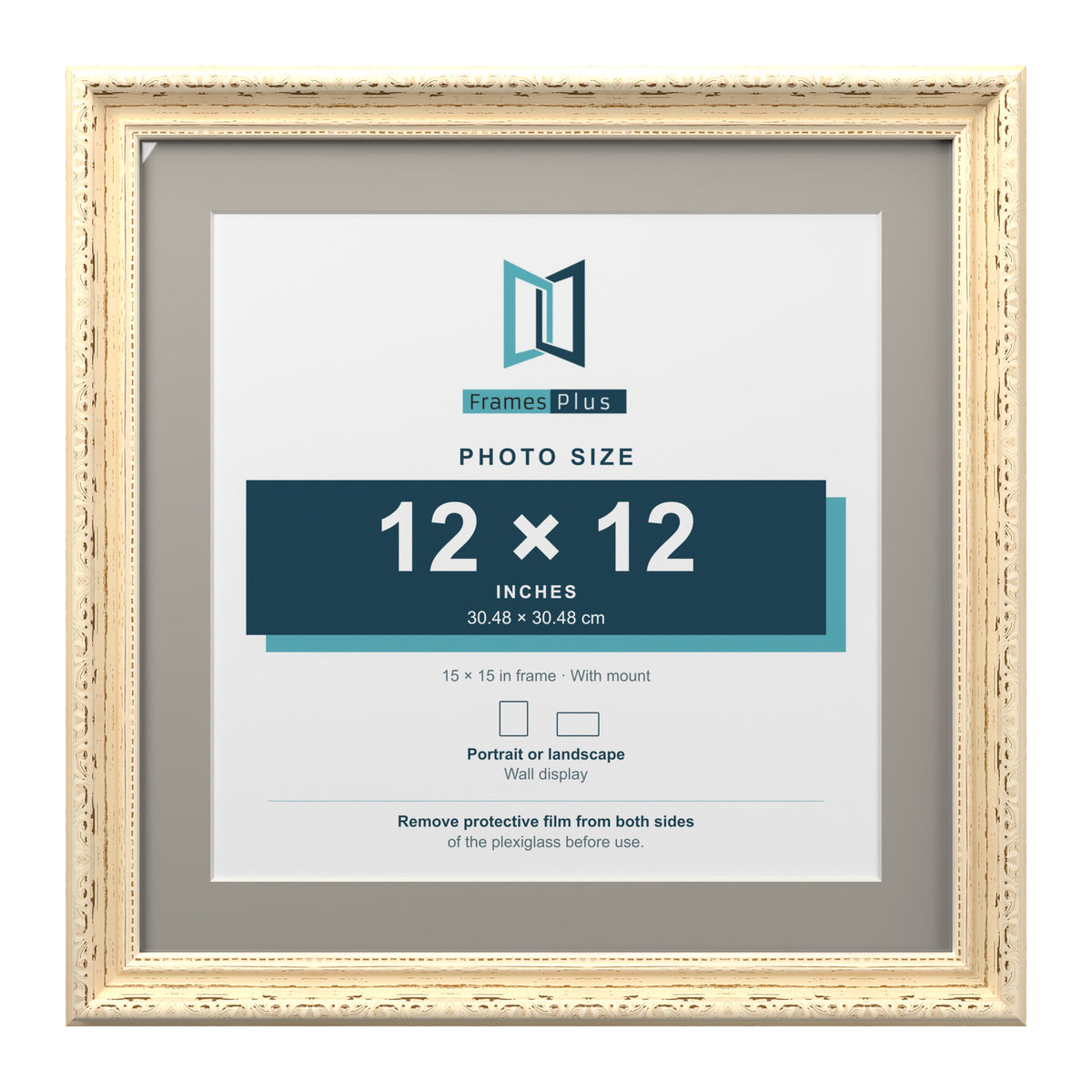 Louis Range Cream Picture, Photo & Poster Frame with Dawn Grey Mount - 15x15" Frame for 12x12" Photo, Cream