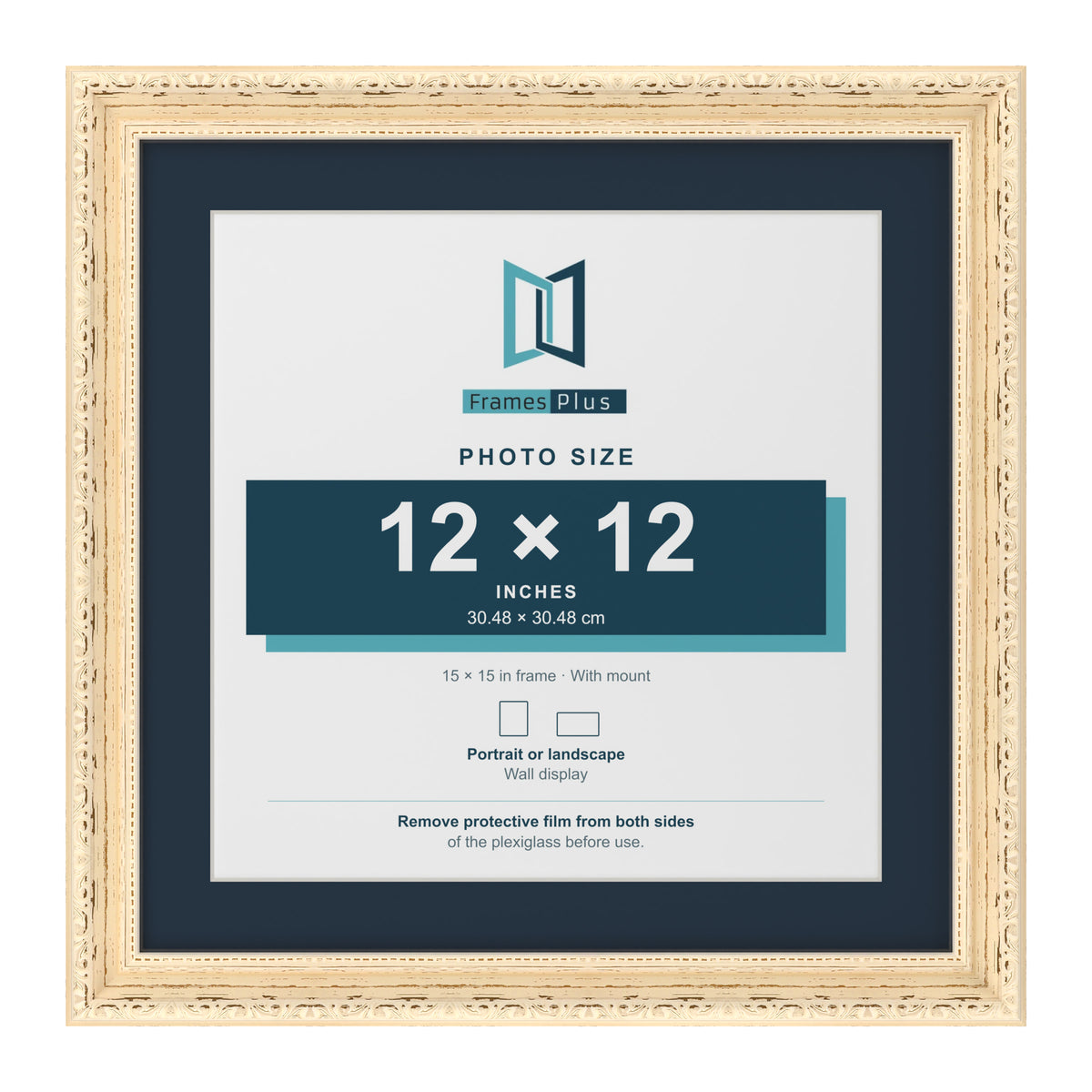 Louis Range Cream Picture, Photo & Poster Frame with Pacific Blue Mount - 15x15" Frame for 12x12" Photo, Cream