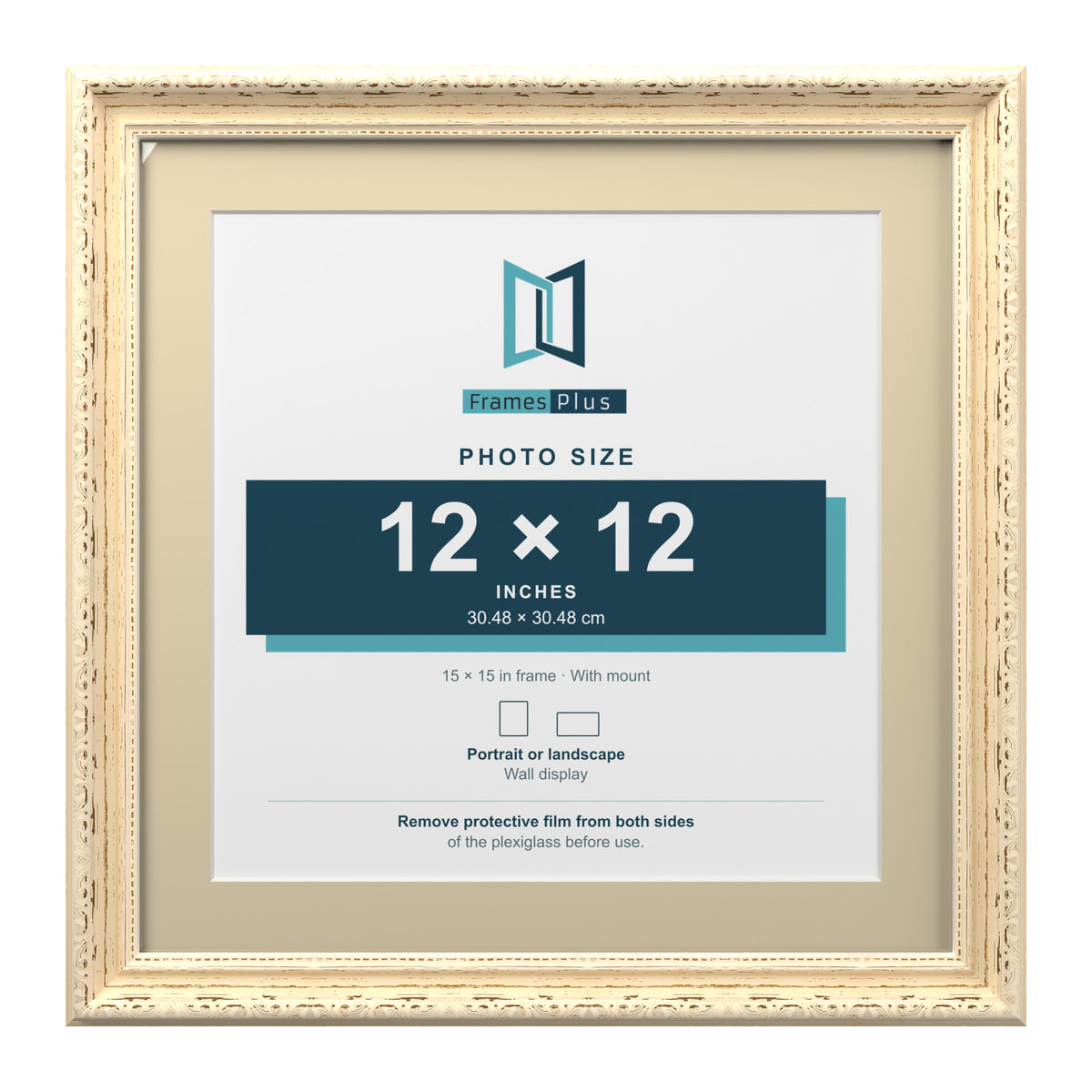 Louis Range Cream Picture, Photo & Poster Frame with Ivory Mount - 15x15" Frame for 12x12" Photo, Cream