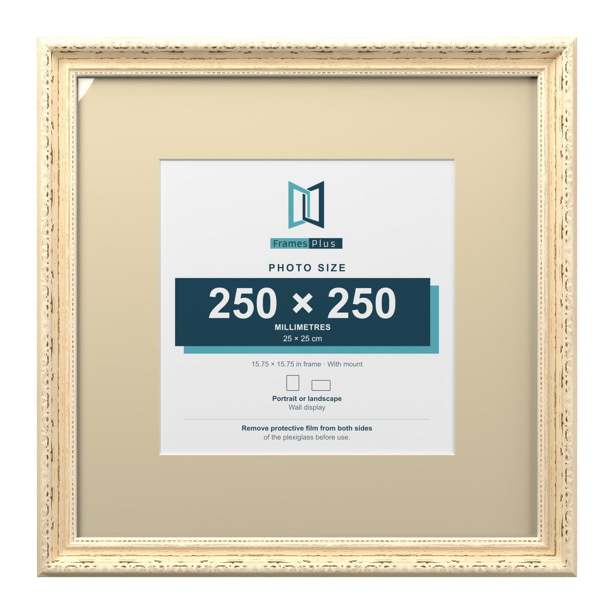 Louis Range Cream Picture, Photo & Poster Frame with Ivory Mount - 40x40cm Frame for 25x25cm Photo, Cream