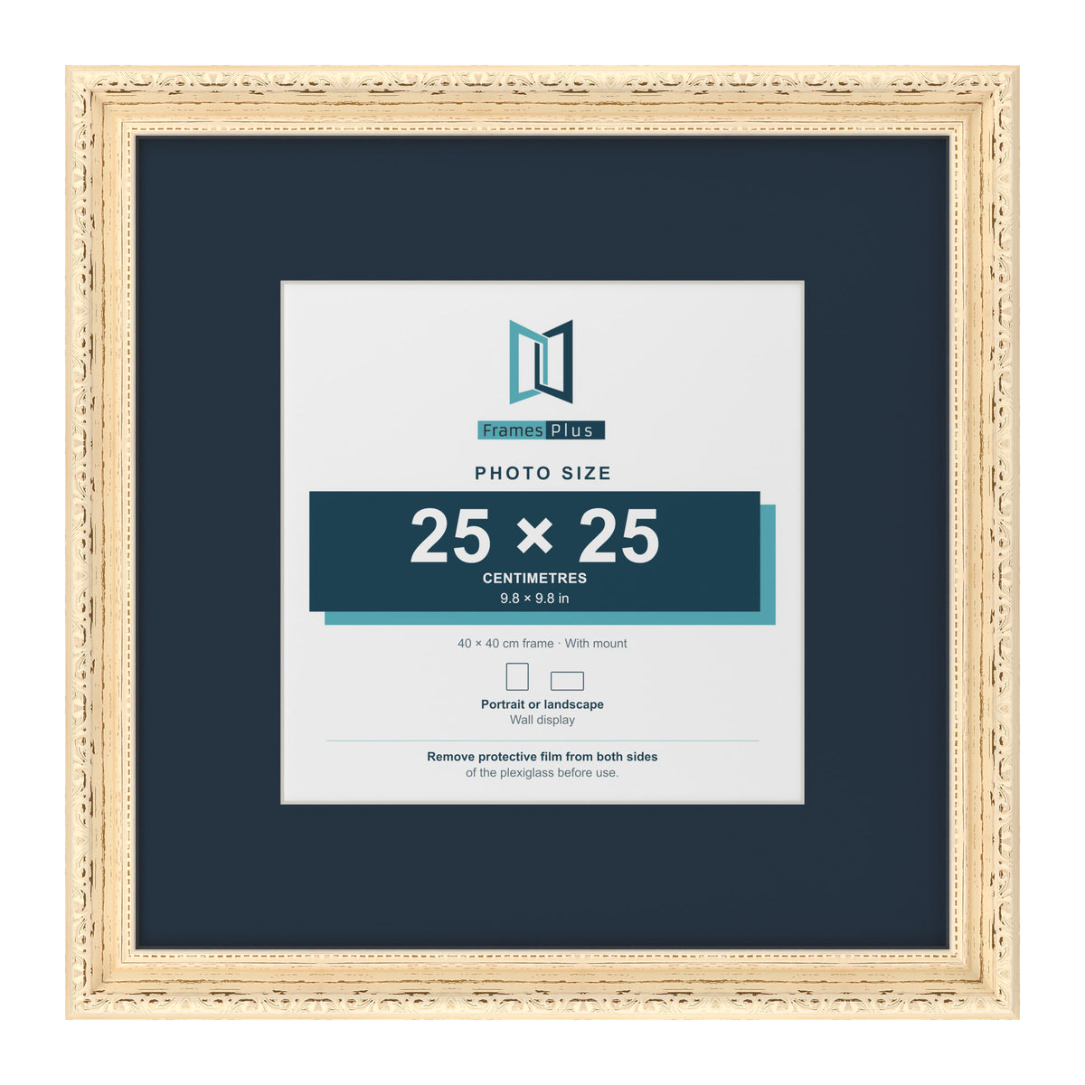Louis Range Cream Picture, Photo & Poster Frame with Pacific Blue Mount - 40x40cm Frame for 25x25cm Photo, Cream