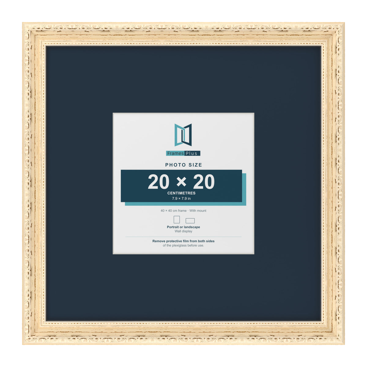 Louis Range Cream Picture, Photo & Poster Frame with Pacific Blue Mount - 40x40cm Frame for 20x20cm Photo, Cream