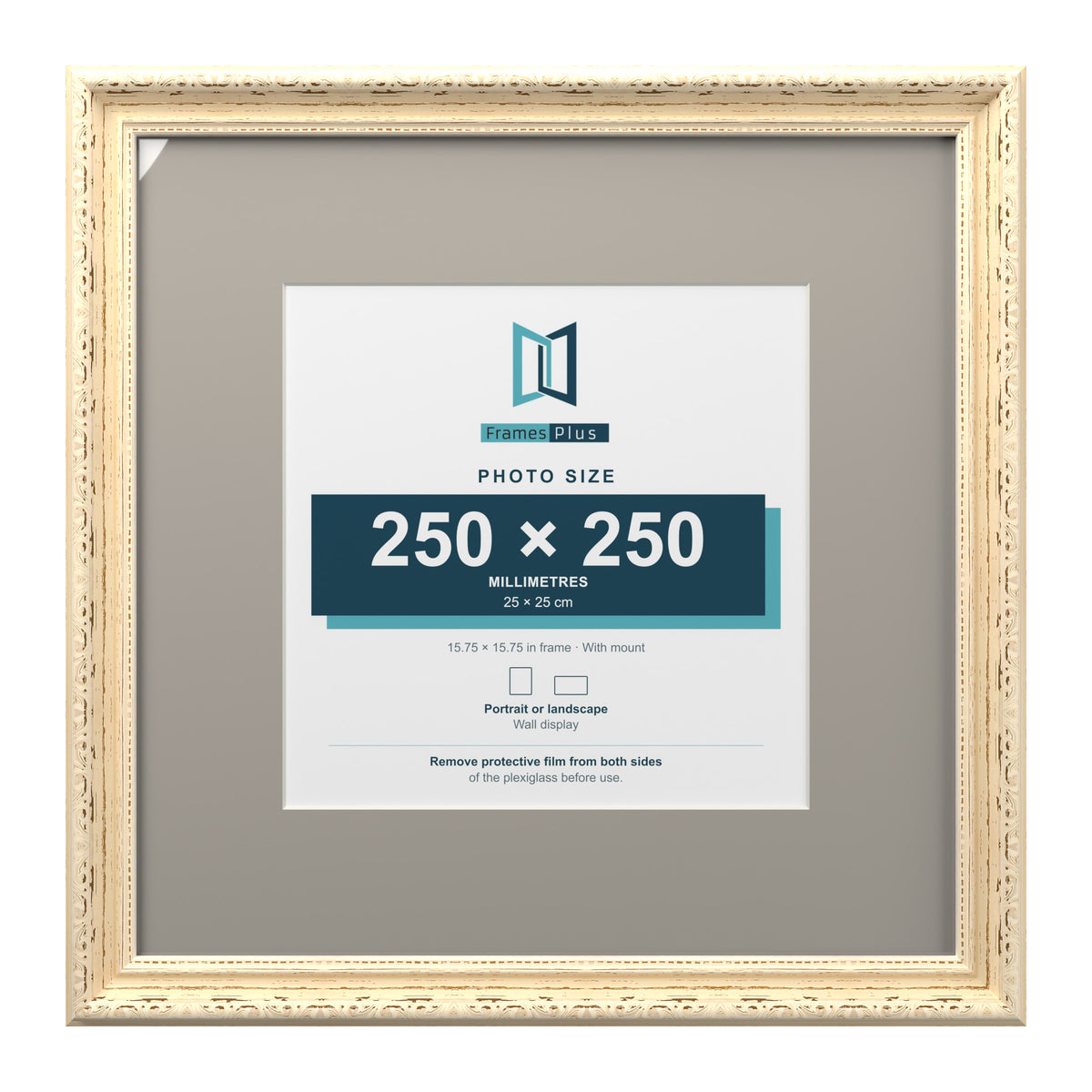 Louis Range Cream Picture, Photo & Poster Frame with Dawn Grey Mount - 40x40cm Frame for 25x25cm Photo, Cream