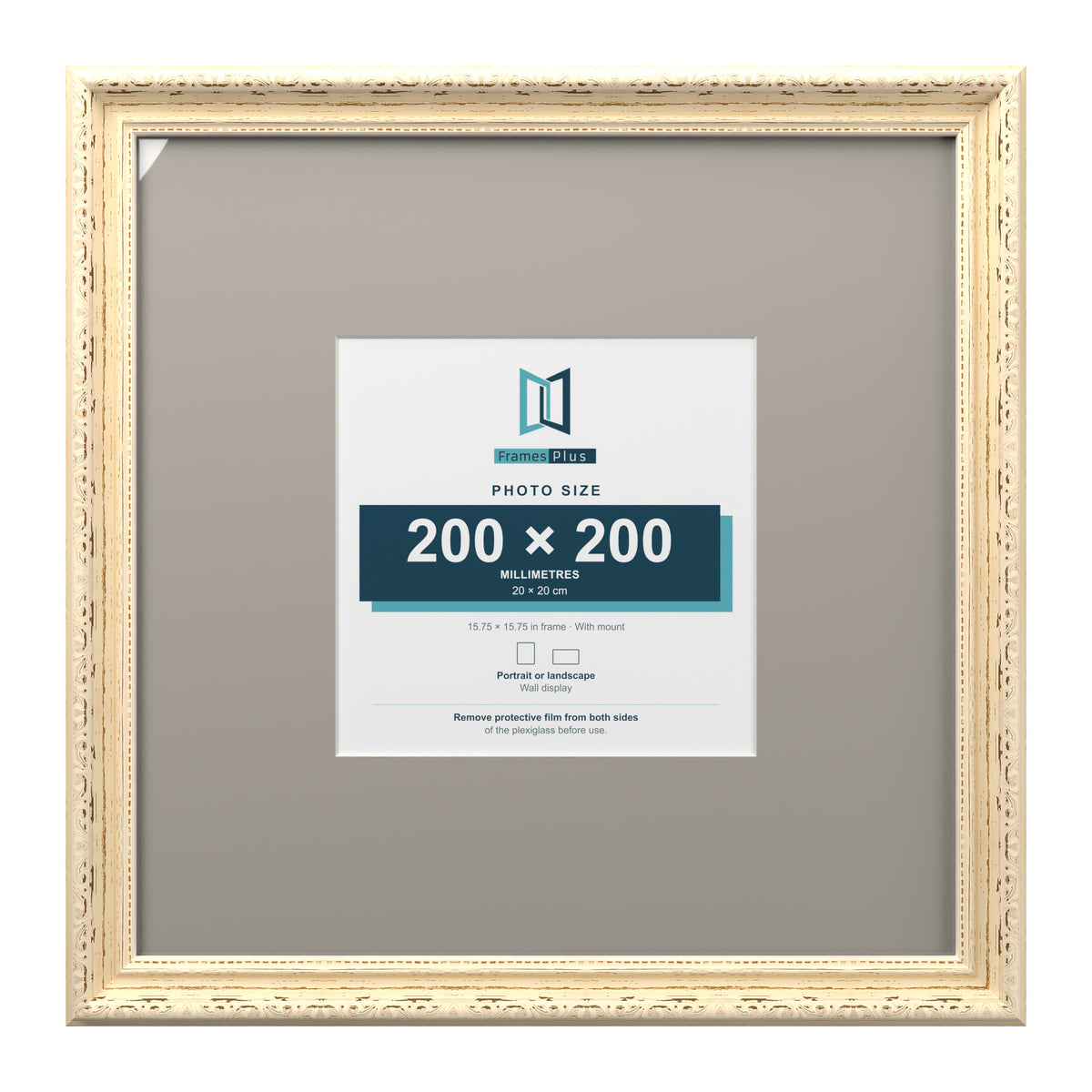 Louis Range Cream Picture, Photo & Poster Frame with Dawn Grey Mount - 40x40cm Frame for 20x20cm Photo, Cream