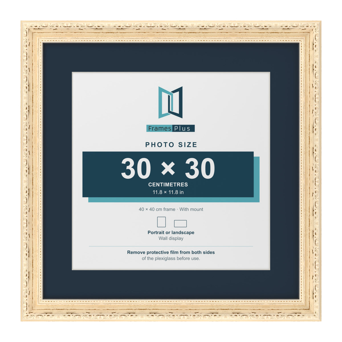 Louis Range Cream Picture, Photo & Poster Frame with Pacific Blue Mount - 40x40cm Frame for 30x30cm Photo, Cream