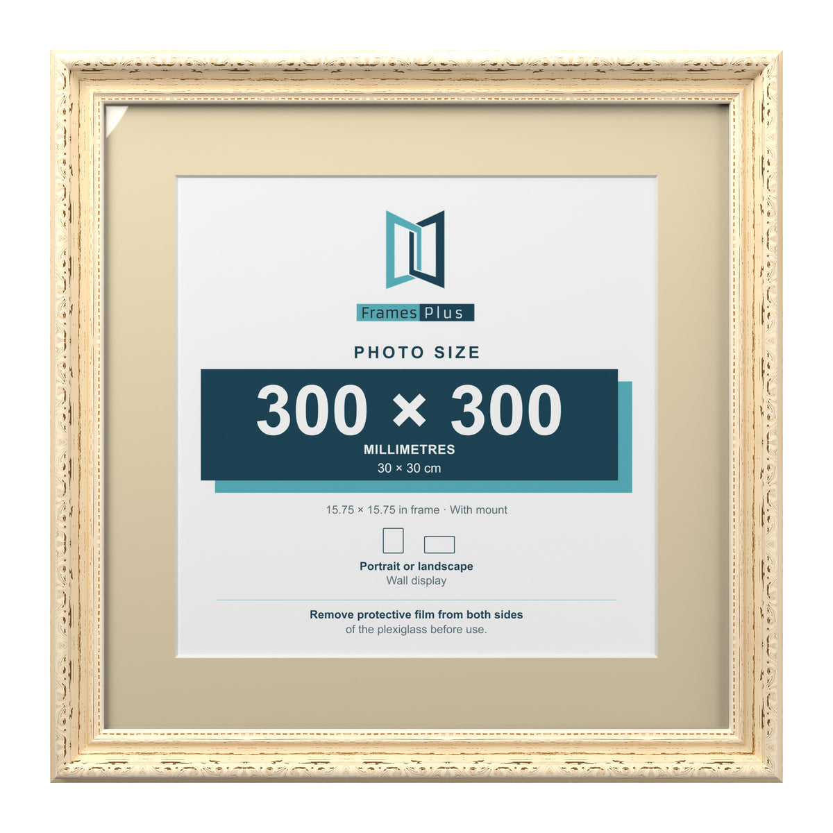 Louis Range Cream Picture, Photo & Poster Frame with Ivory Mount - 40x40cm Frame for 30x30cm Photo, Cream