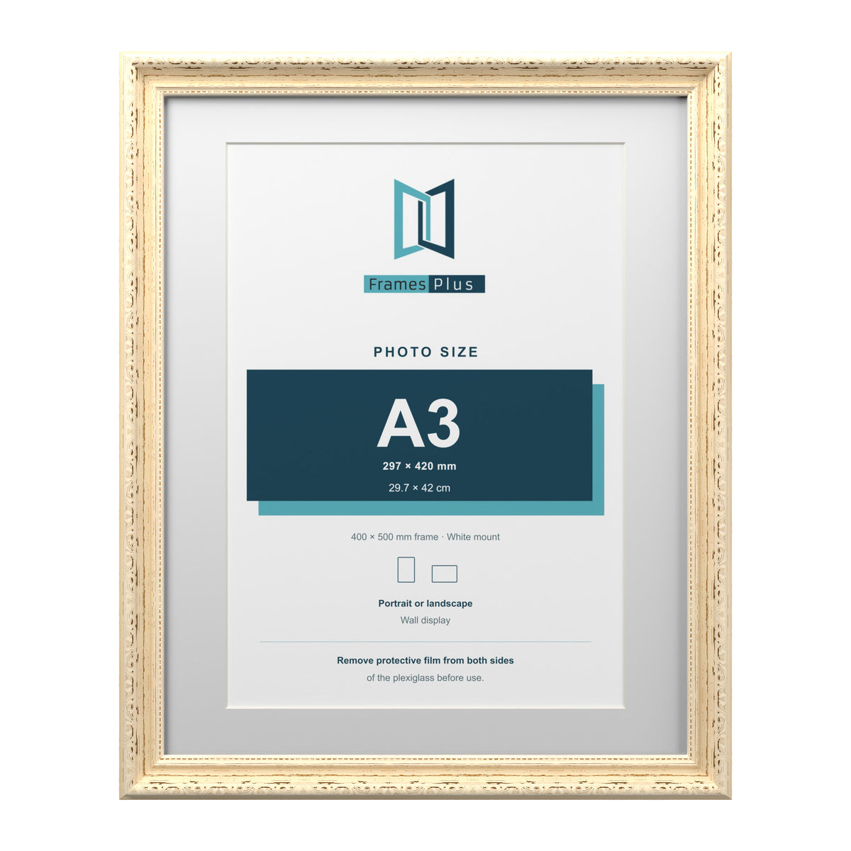 Louis Range Cream Picture, Photo & Poster Frame with White Mount - 50x40cm Frame for A3 Photo, Cream
