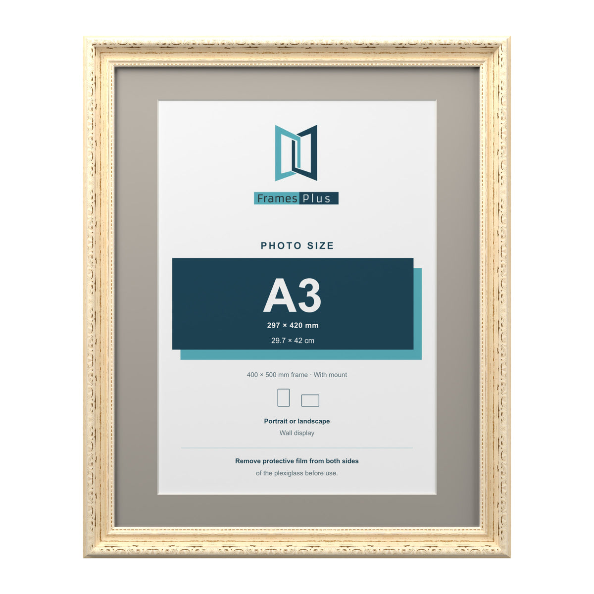 Louis Range Cream Picture, Photo & Poster Frame with Dawn Grey Mount - 50x40cm Frame for A3 Photo, Cream