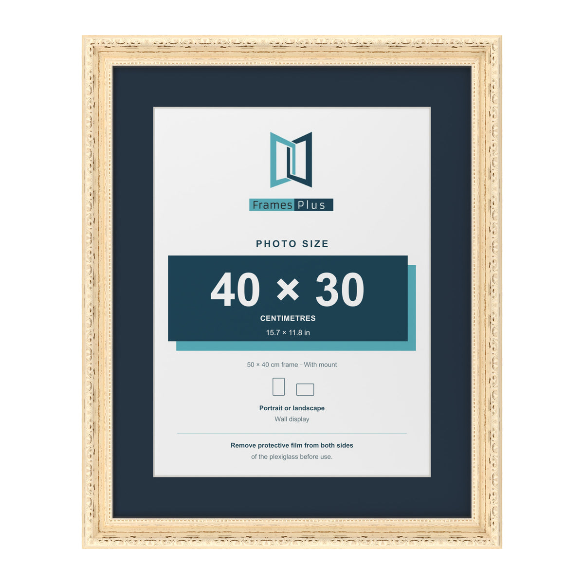 Louis Range Cream Picture, Photo & Poster Frame with Pacific Blue Mount - 50x40cm Frame for 40x30cm Photo, Cream