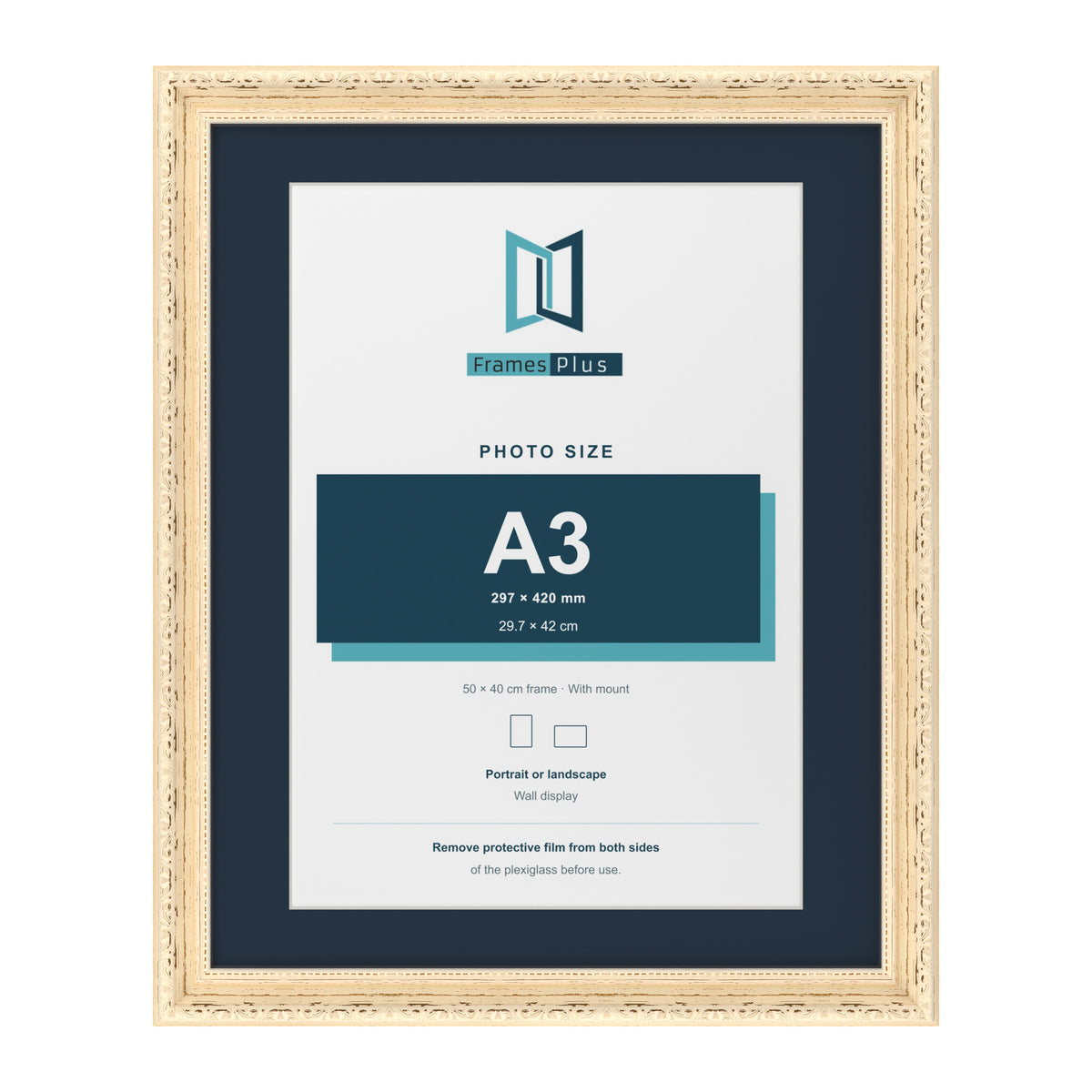 Louis Range Cream Picture, Photo & Poster Frame with Pacific Blue Mount - 50x40cm Frame for A3 Photo, Cream