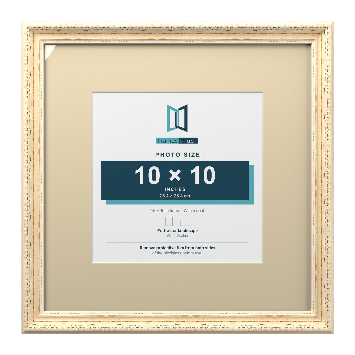 Louis Range Cream Picture, Photo & Poster Frame with Ivory Mount - 16x16" Frame for 10x10" Photo, Cream