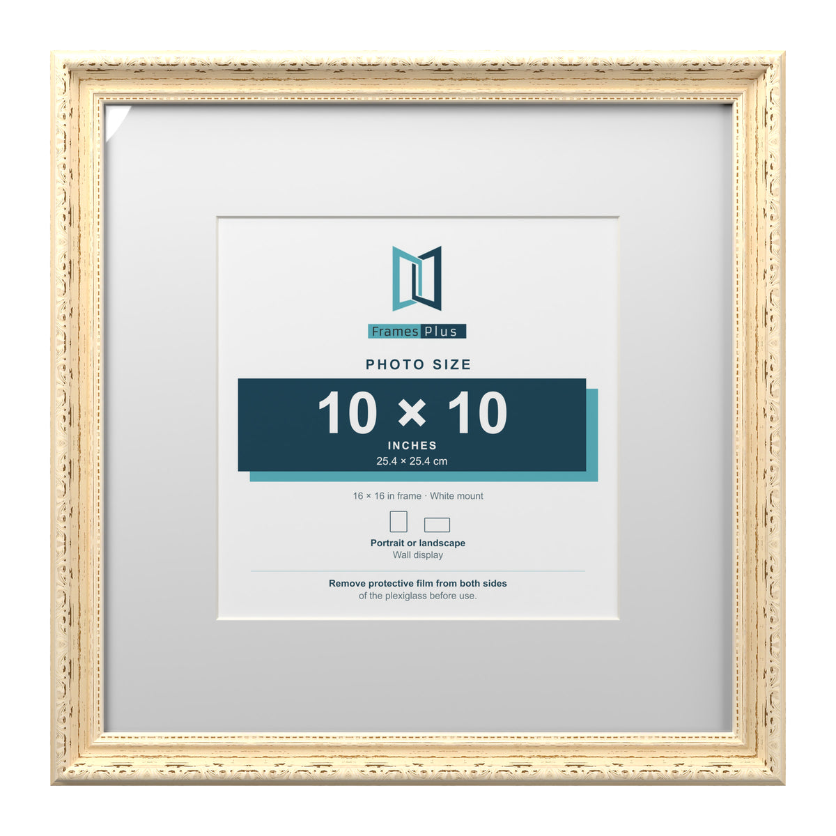 Louis Range Cream Picture, Photo & Poster Frame with White Mount - 16x16" Frame for 10x10" Photo, Cream