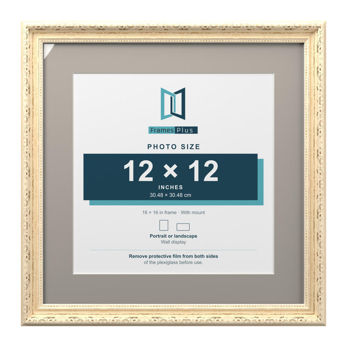 Louis Range Cream Picture, Photo & Poster Frame with Dawn Grey Mount - 16x16" Frame for 12x12" Photo, Cream
