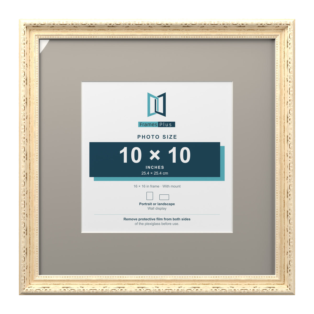 Louis Range Cream Picture, Photo & Poster Frame with Dawn Grey Mount - 16x16" Frame for 10x10" Photo, Cream