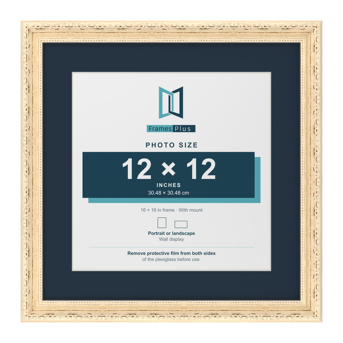 Louis Range Cream Picture, Photo & Poster Frame with Pacific Blue Mount - 16x16" Frame for 12x12" Photo, Cream