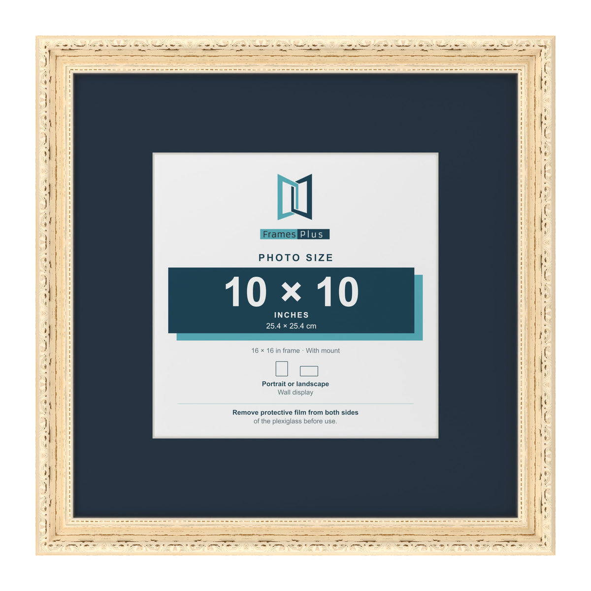 Louis Range Cream Picture, Photo & Poster Frame with Pacific Blue Mount - 16x16" Frame for 10x10" Photo, Cream