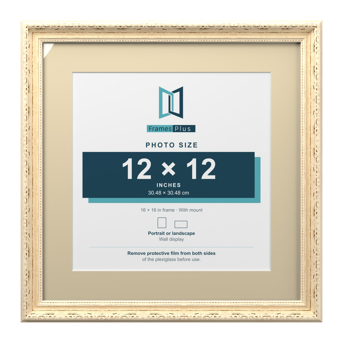 Louis Range Cream Picture, Photo & Poster Frame with Ivory Mount - 16x16" Frame for 12x12" Photo, Cream