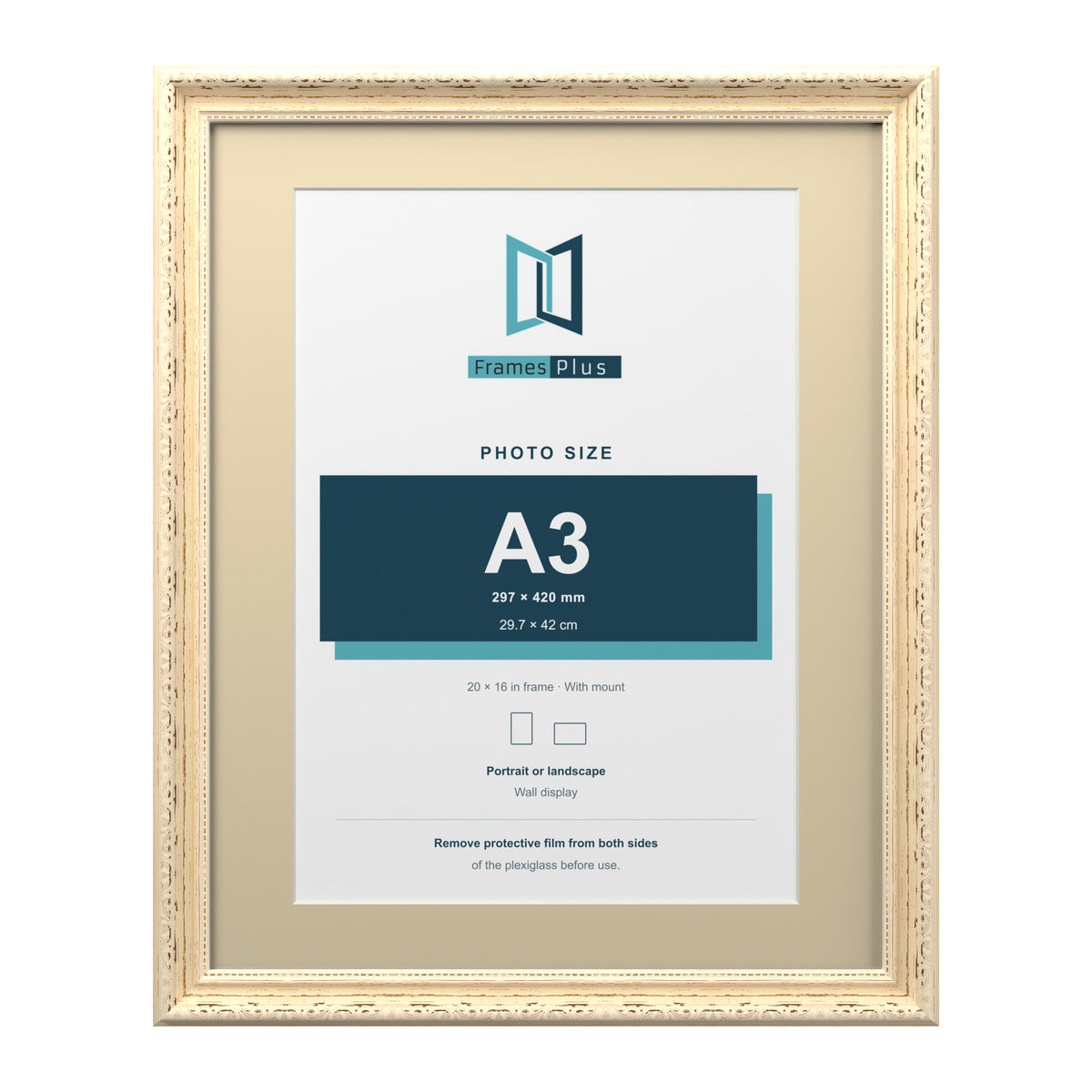 Louis Range Cream Picture, Photo & Poster Frame with Ivory Mount - 20x16" Frame for A3 Photo, Cream