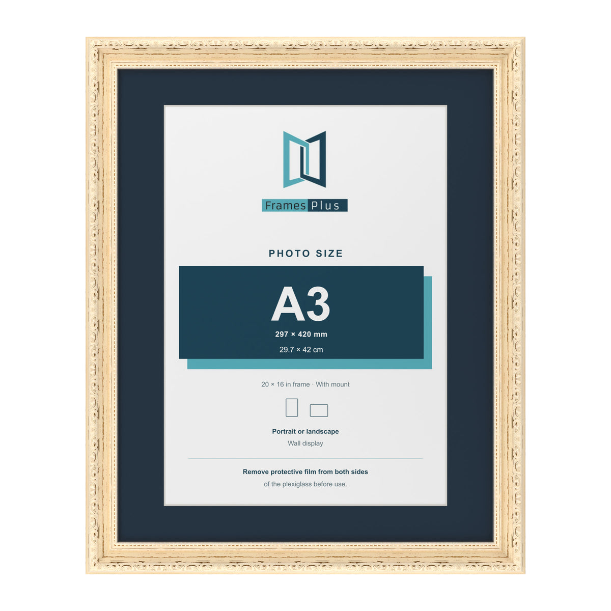Louis Range Cream Picture, Photo & Poster Frame with Pacific Blue Mount - 20x16" Frame for A3 Photo, Cream