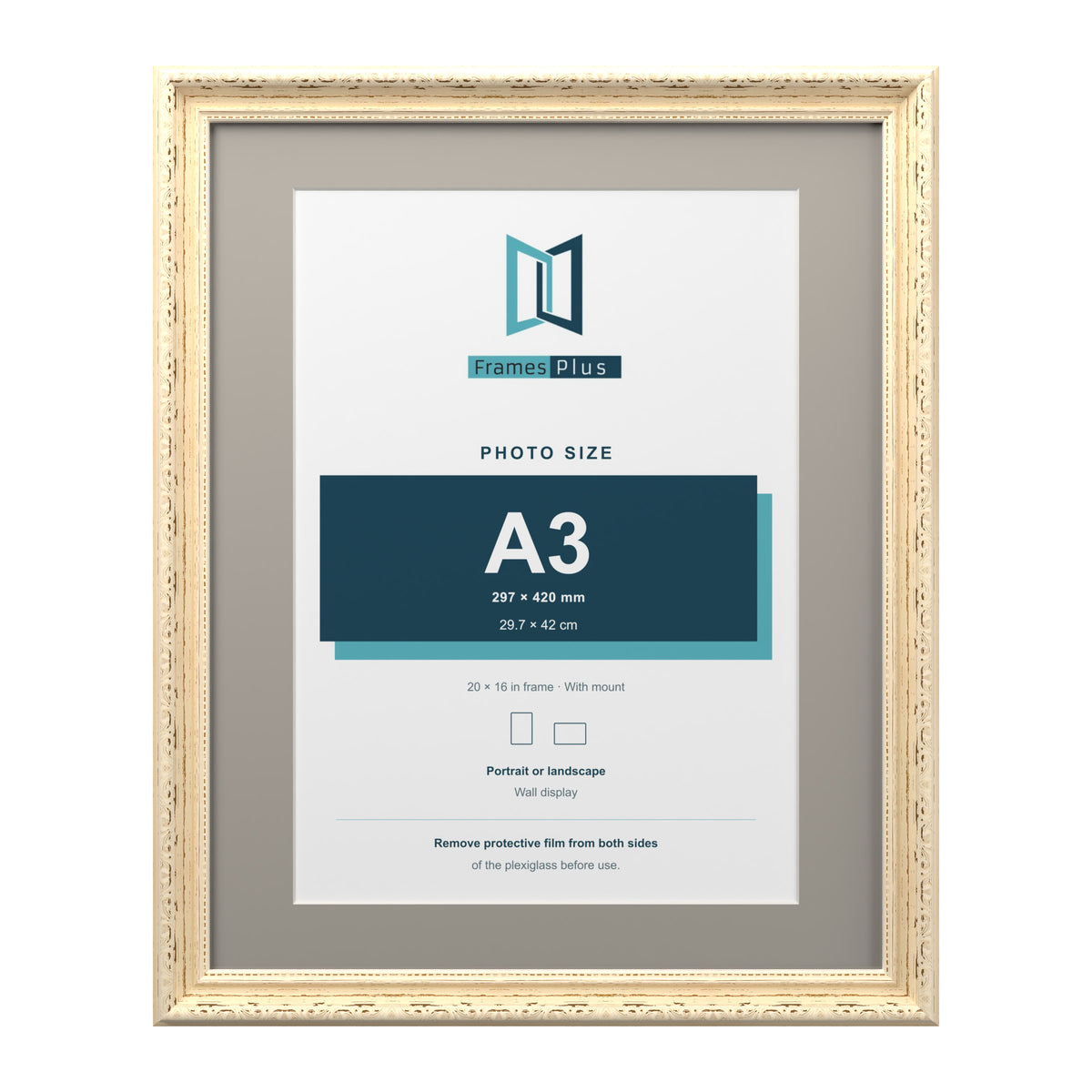 Louis Range Cream Picture, Photo & Poster Frame with Dawn Grey Mount - 20x16" Frame for A3 Photo, Cream