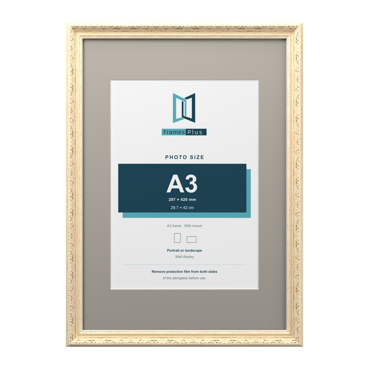 Louis Range Cream Picture, Photo & Poster Frame with Dawn Grey Mount - A2 Frame for A3 Photo, Cream