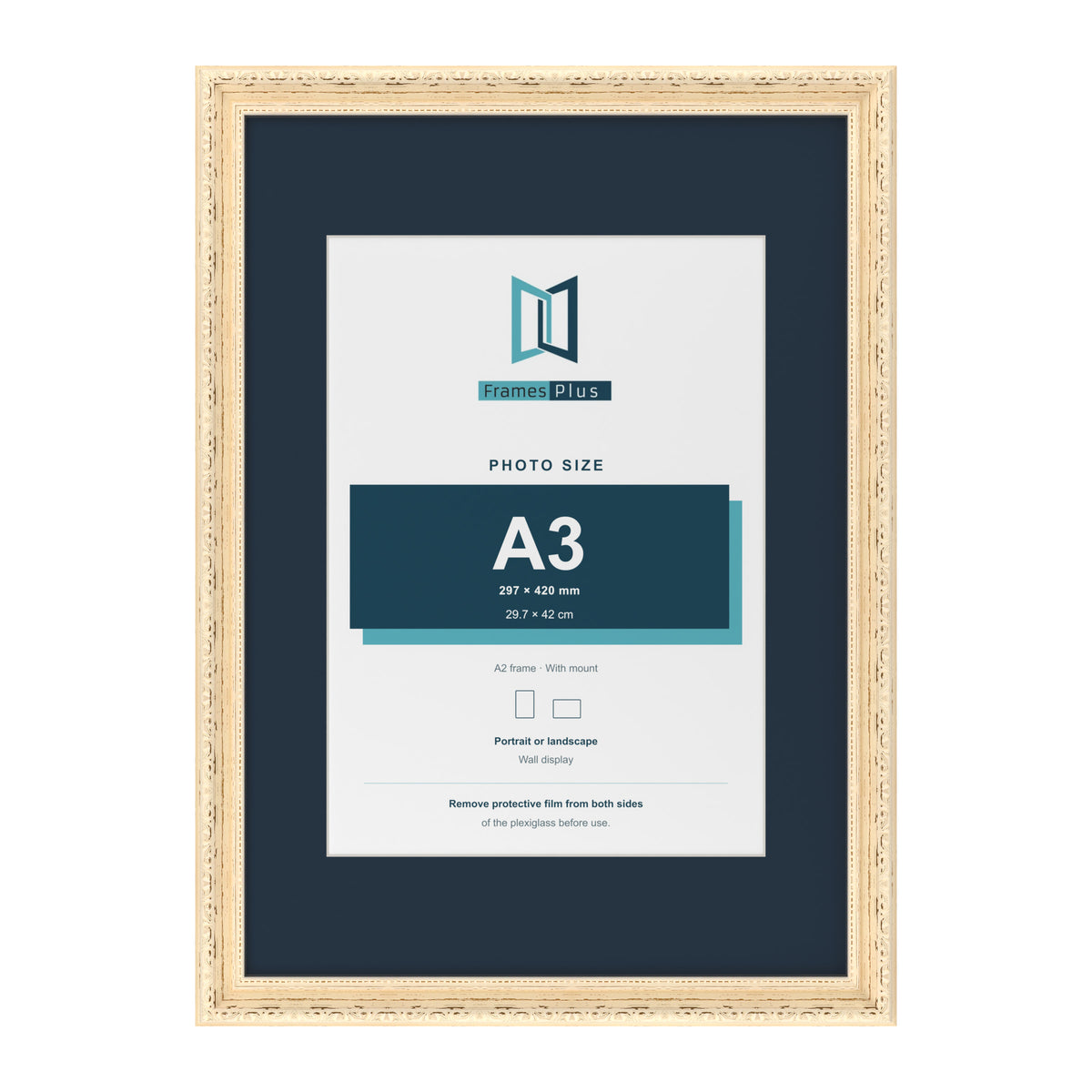 Louis Range Cream Picture, Photo & Poster Frame with Pacific Blue Mount - A2 Frame for A3 Photo, Cream