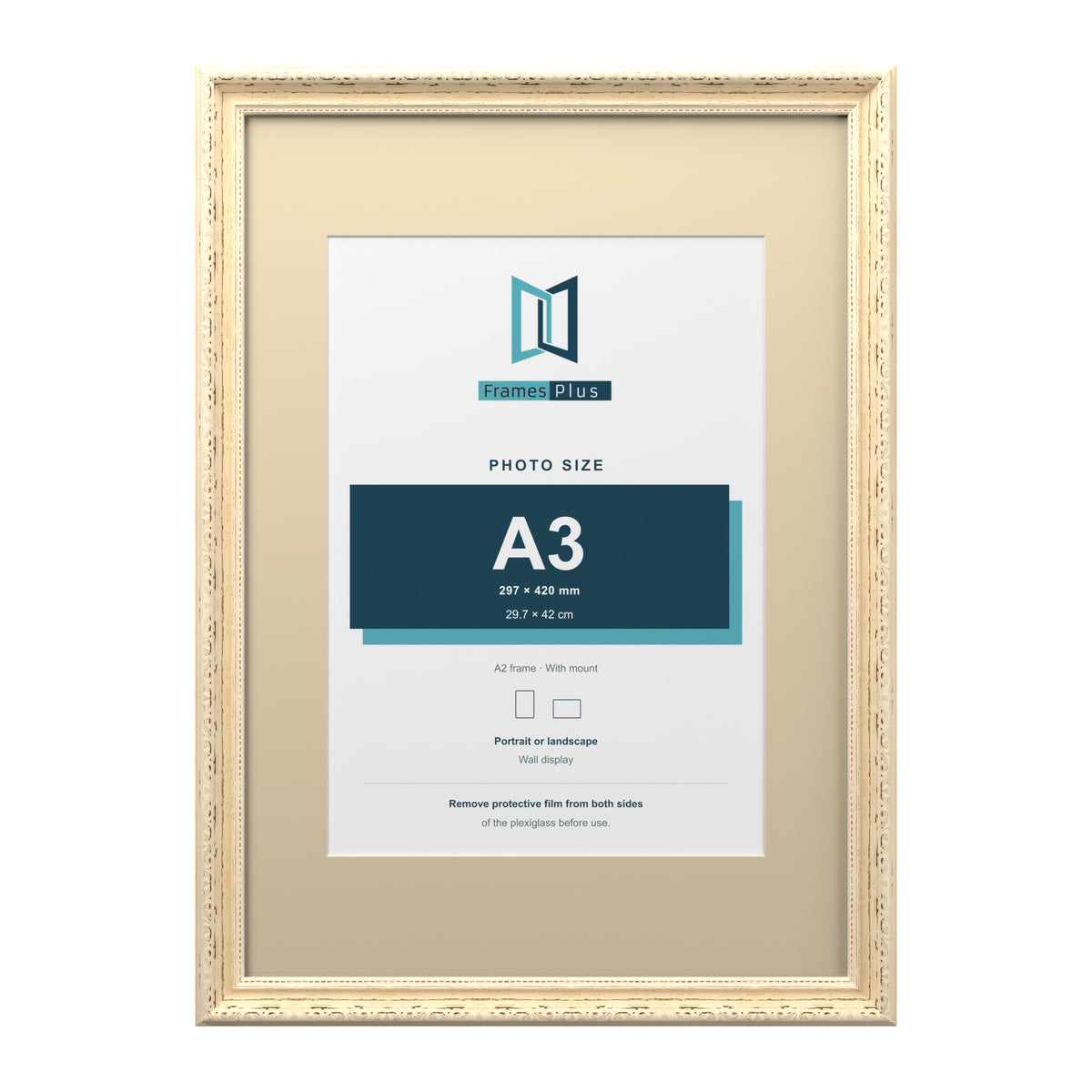 Louis Range Cream Picture, Photo & Poster Frame with Ivory Mount - A2 Frame for A3 Photo, Cream