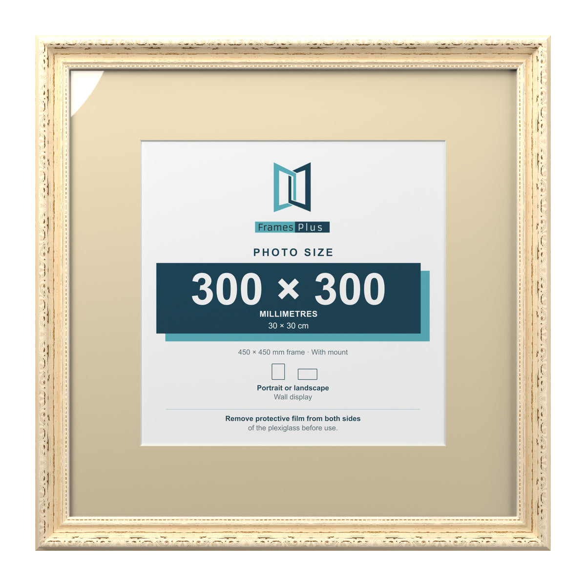 Louis Range Cream Picture, Photo & Poster Frame with Ivory Mount - 45x45cm Frame for 30x30cm Photo, Cream