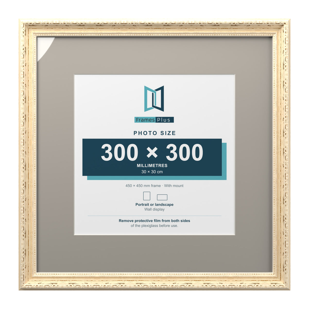 Louis Range Cream Picture, Photo & Poster Frame with Dawn Grey Mount - 45x45cm Frame for 30x30cm Photo, Cream