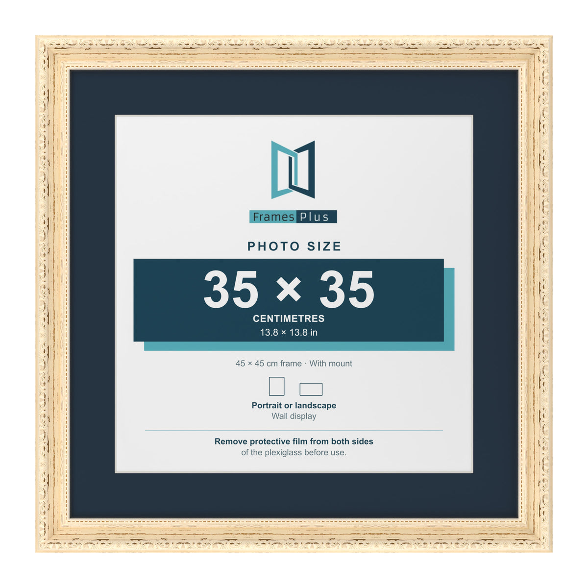 Louis Range Cream Picture, Photo & Poster Frame with Pacific Blue Mount - 45x45cm Frame for 35x35cm Photo, Cream