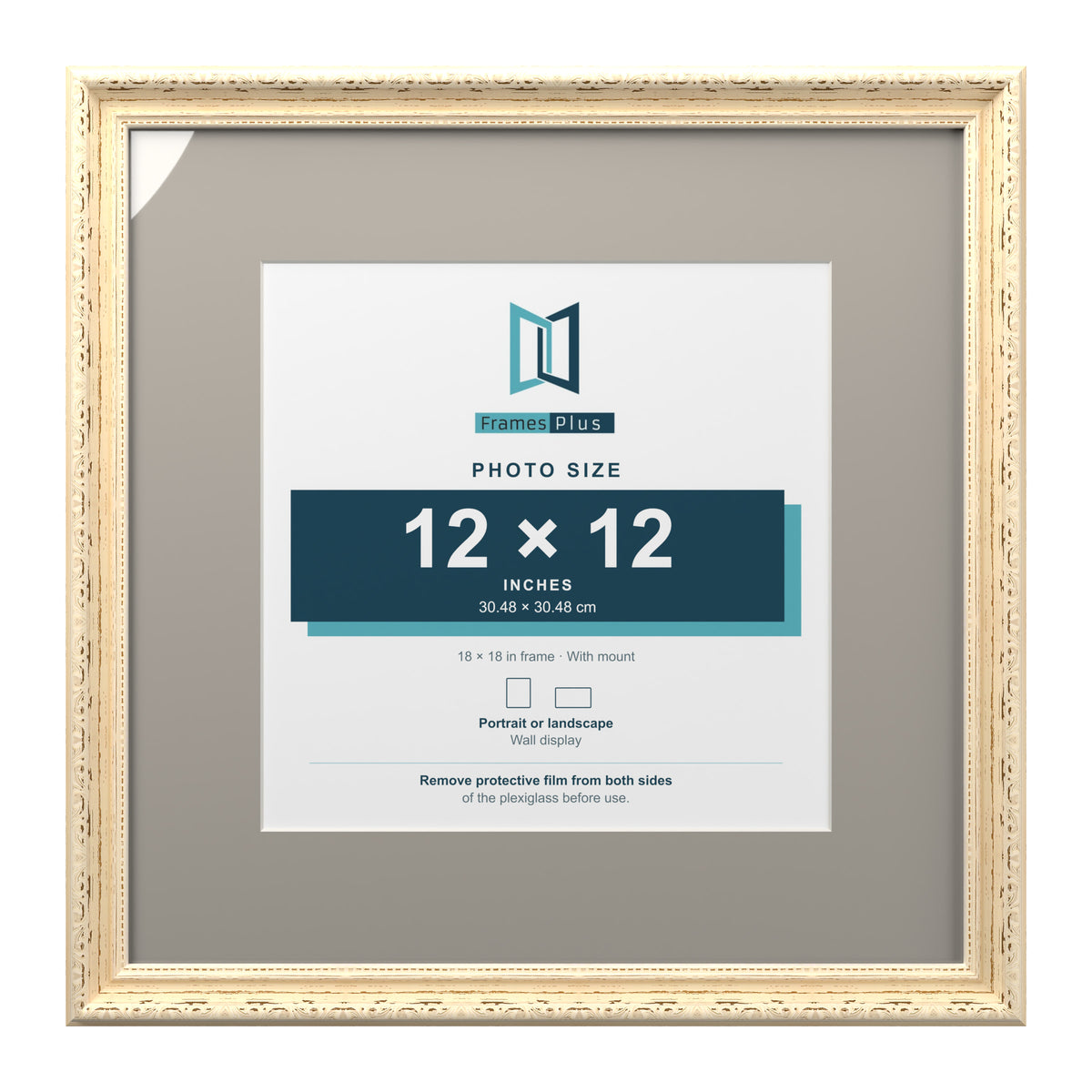 Louis Range Cream Picture, Photo & Poster Frame with Dawn Grey Mount - 18x18" Frame for 12x12" Photo, Cream