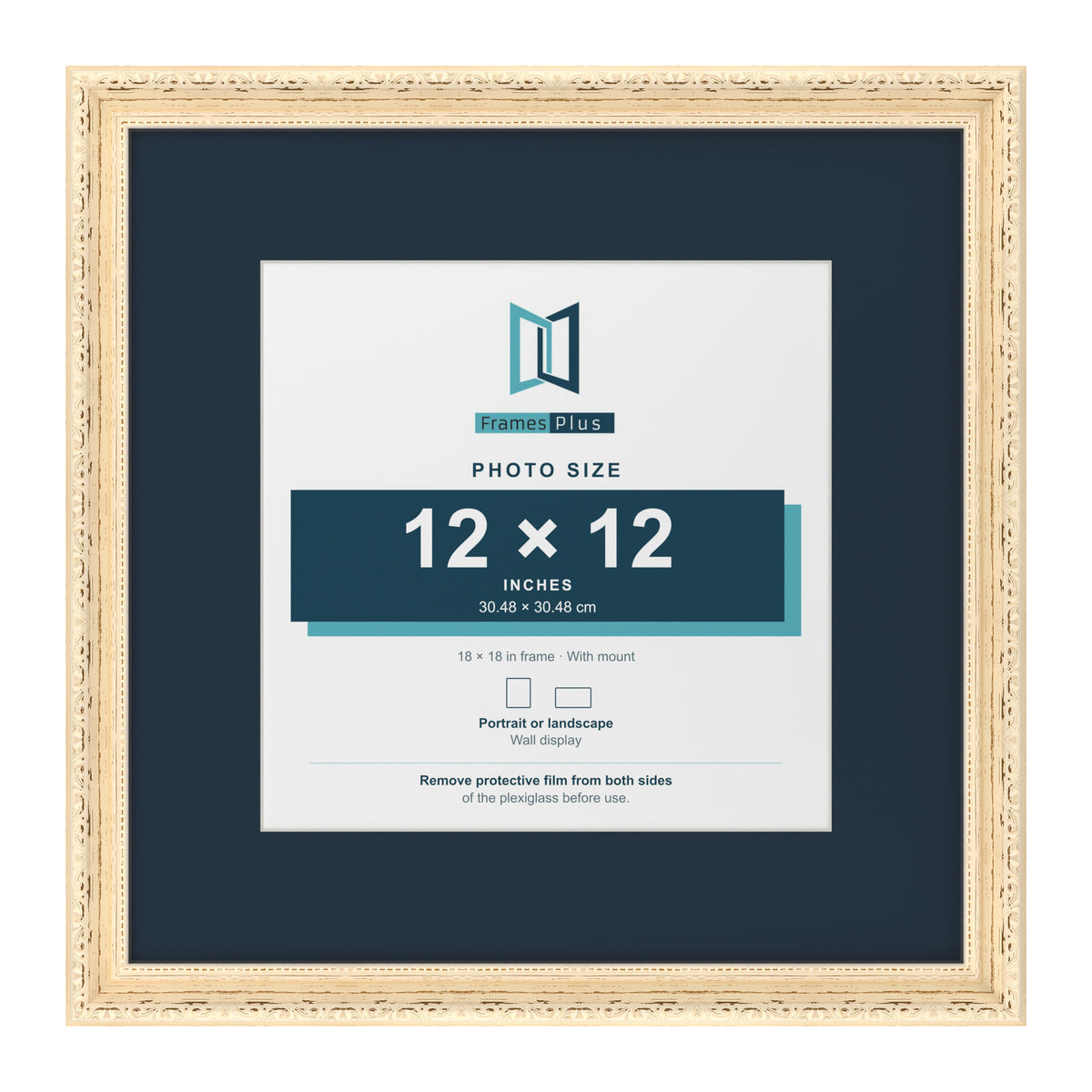 Louis Range Cream Picture, Photo & Poster Frame with Pacific Blue Mount - 18x18" Frame for 12x12" Photo, Cream
