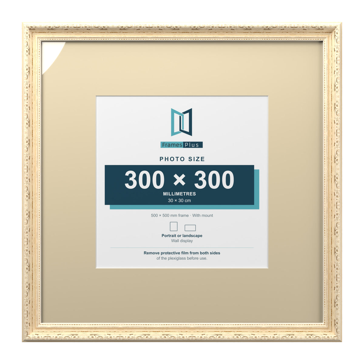 Louis Range Cream Picture, Photo & Poster Frame with Ivory Mount - 50x50cm Frame for 30x30cm Photo, Cream