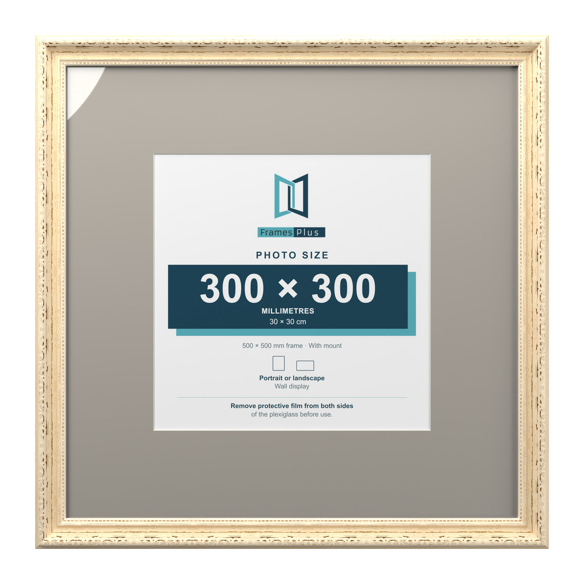 Louis Range Cream Picture, Photo & Poster Frame with Dawn Grey Mount - 50x50cm Frame for 30x30cm Photo, Cream