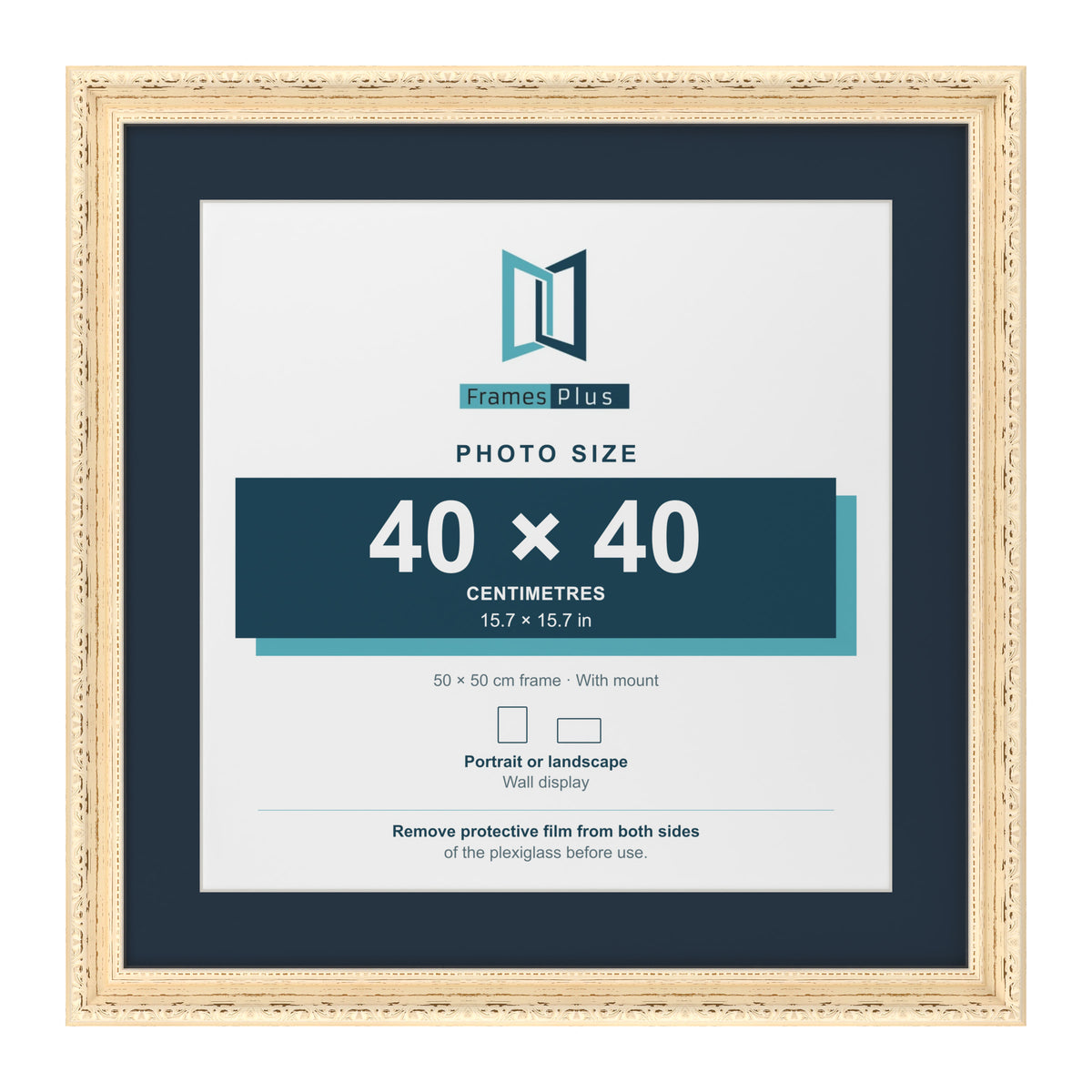 Louis Range Cream Picture, Photo & Poster Frame with Pacific Blue Mount - 50x50cm Frame for 40x40cm Photo, Cream