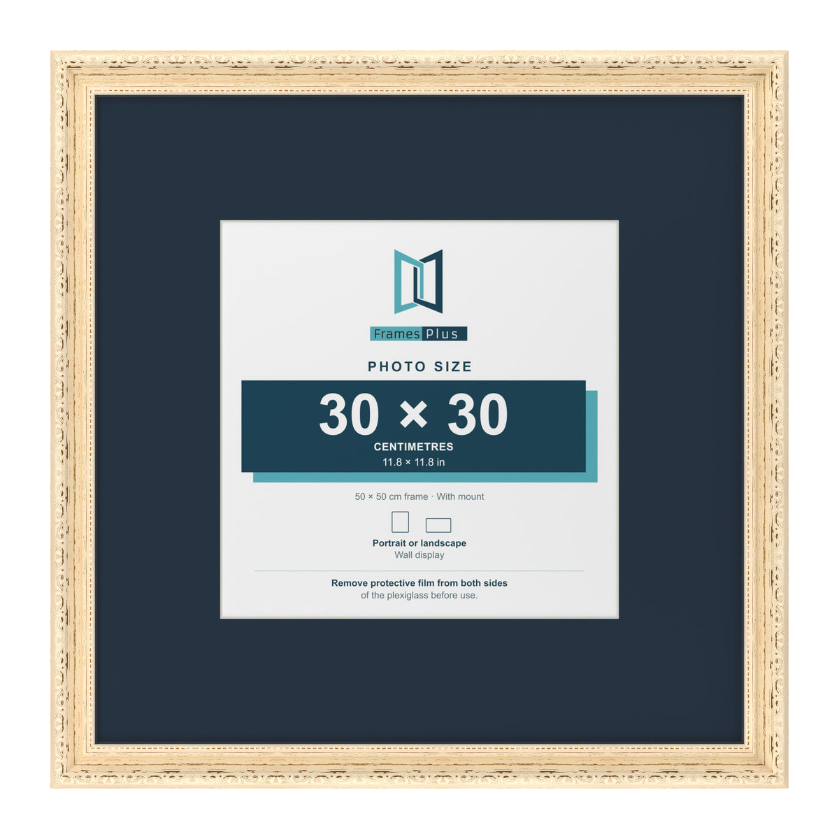 Louis Range Cream Picture, Photo & Poster Frame with Pacific Blue Mount - 50x50cm Frame for 30x30cm Photo, Cream