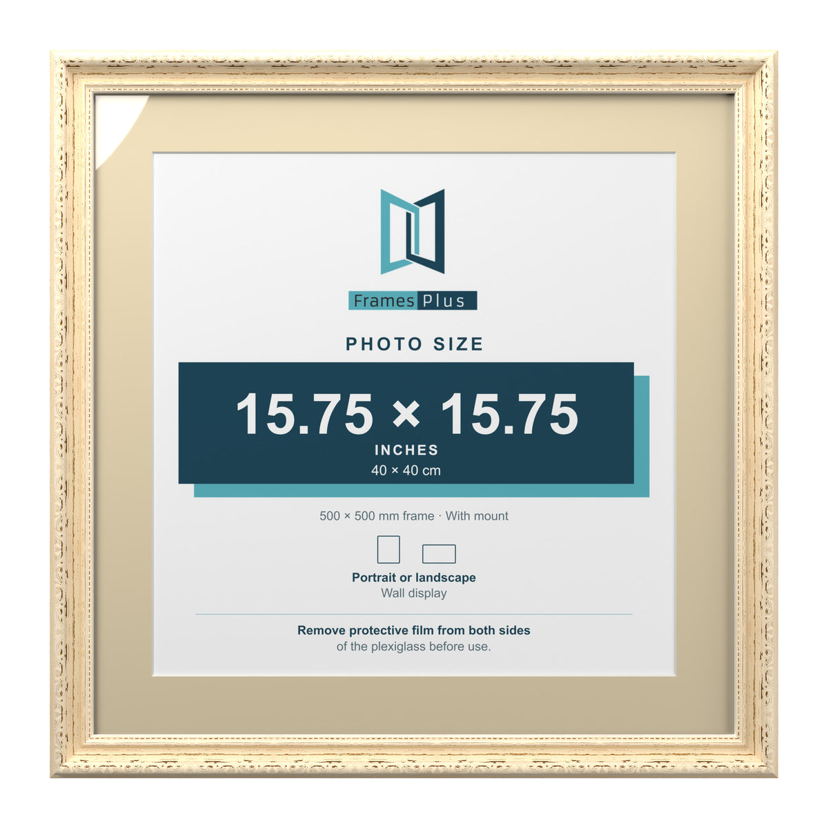 Louis Range Cream Picture, Photo & Poster Frame with Ivory Mount - 50x50cm Frame for 40x40cm Photo, Cream