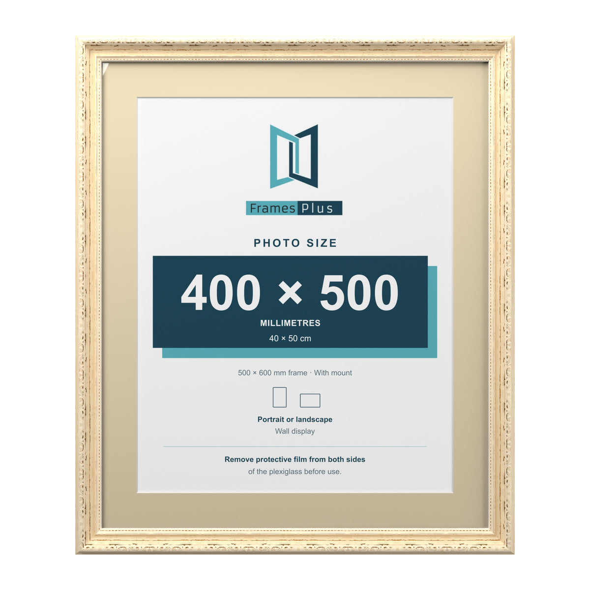 Louis Range Cream Picture, Photo & Poster Frame with Ivory Mount - 60x50cm Frame for 50x40cm Photo, Cream
