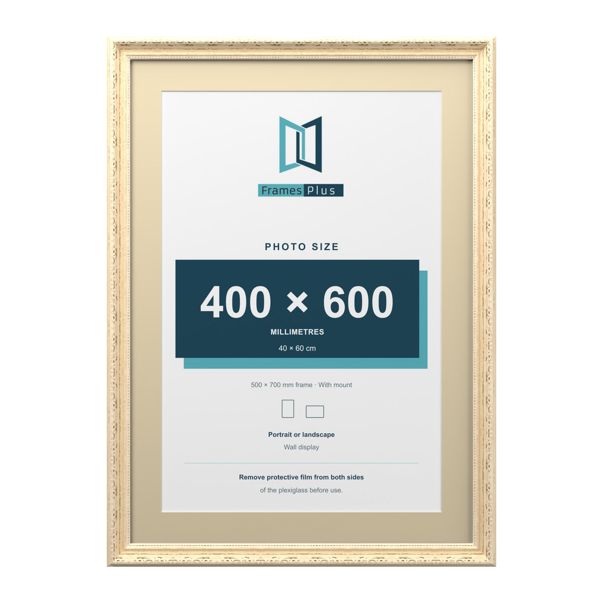 Louis Range Cream Picture, Photo & Poster Frame with Ivory Mount - 70x50cm Frame for 60x40cm Photo, Cream