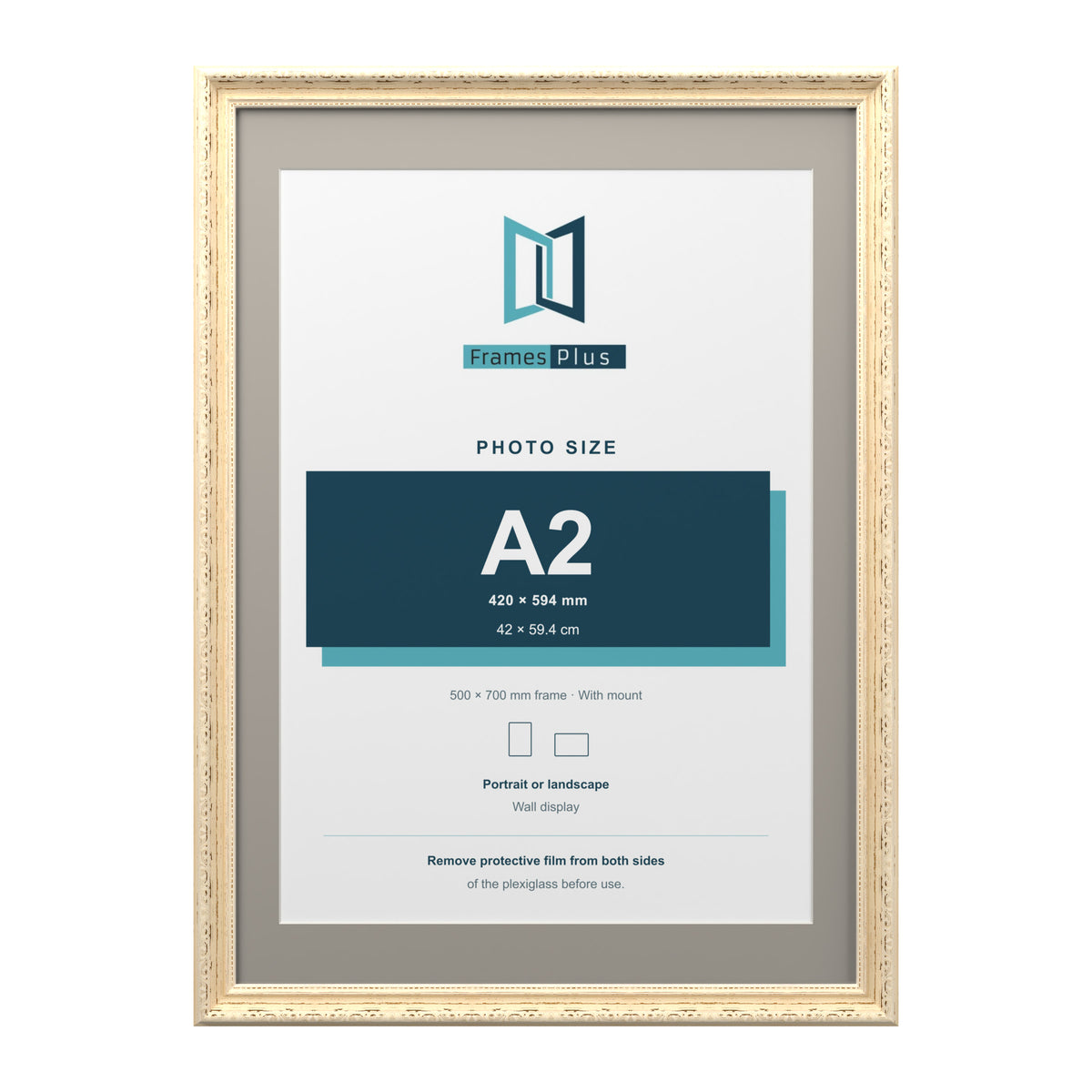 Louis Range Cream Picture, Photo & Poster Frame with Dawn Grey Mount - 70x50cm Frame for A2 Photo, Cream