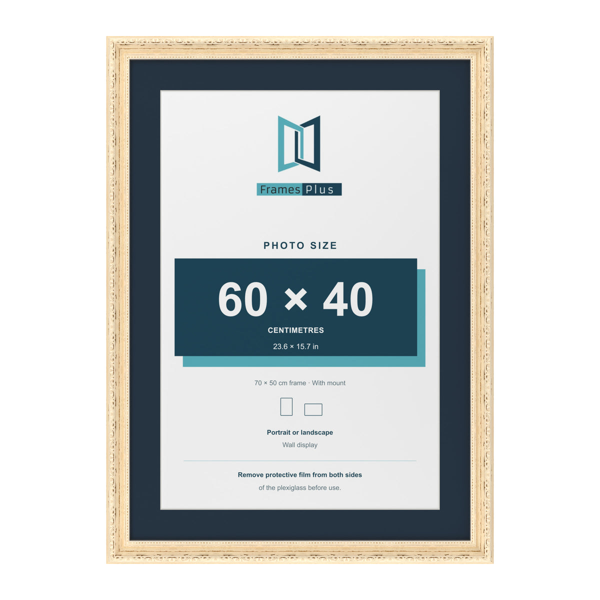 Louis Range Cream Picture, Photo & Poster Frame with Pacific Blue Mount - 70x50cm Frame for 60x40cm Photo, Cream