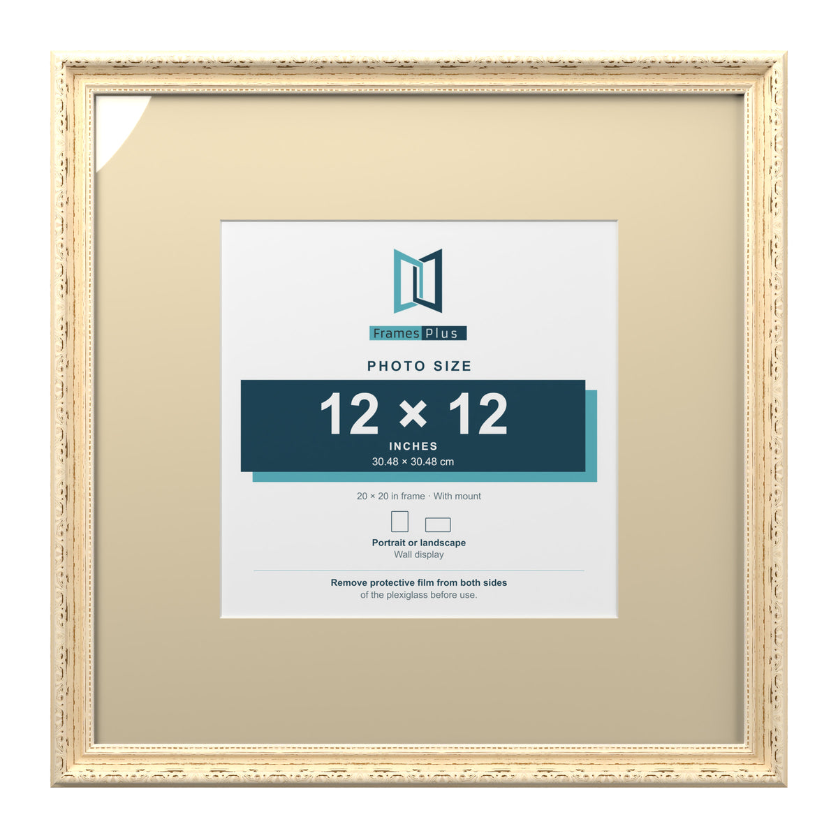 Louis Range Cream Picture, Photo & Poster Frame with Ivory Mount - 20x20" Frame for 12x12" Photo, Cream