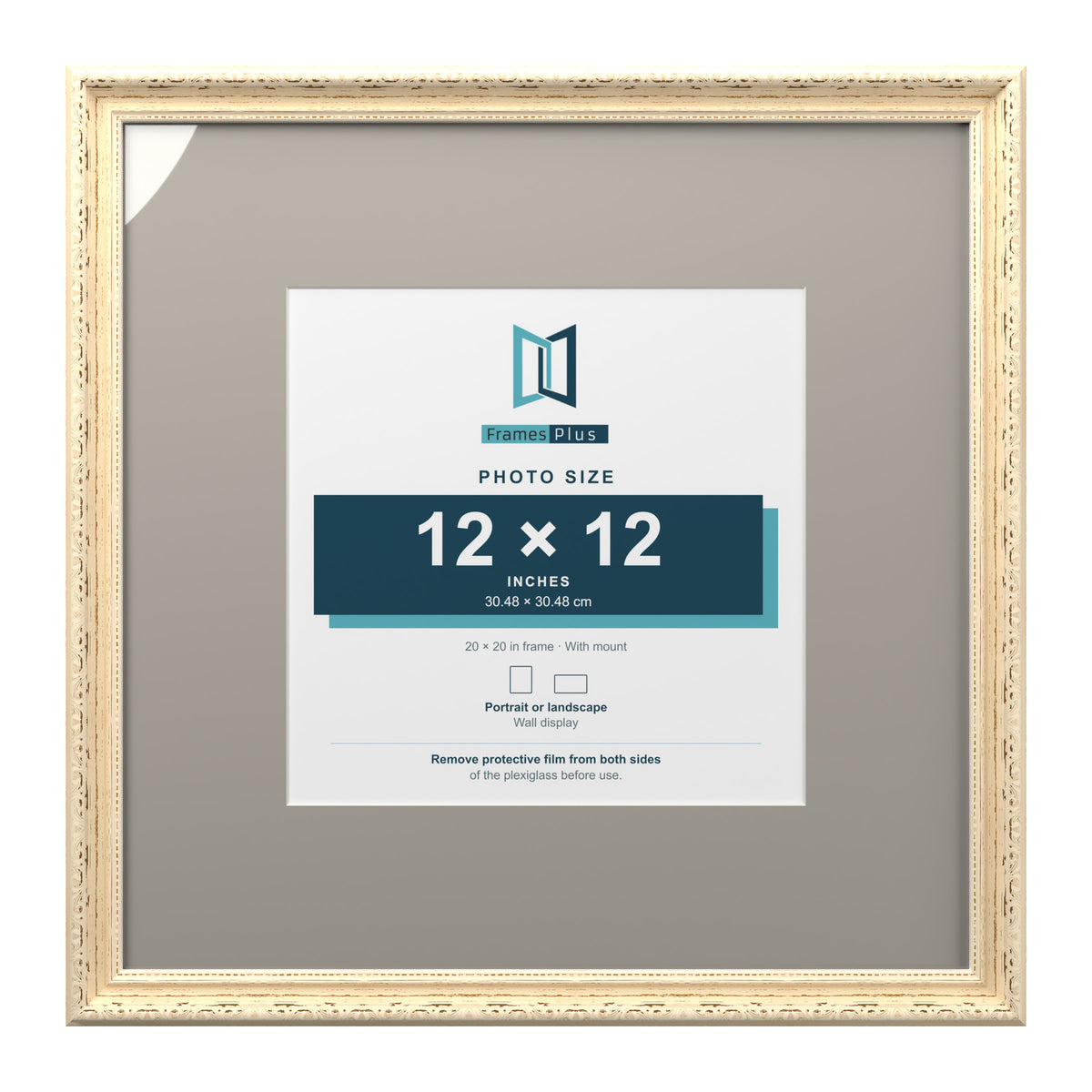 Louis Range Cream Picture, Photo & Poster Frame with Dawn Grey Mount - 20x20" Frame for 12x12" Photo, Cream