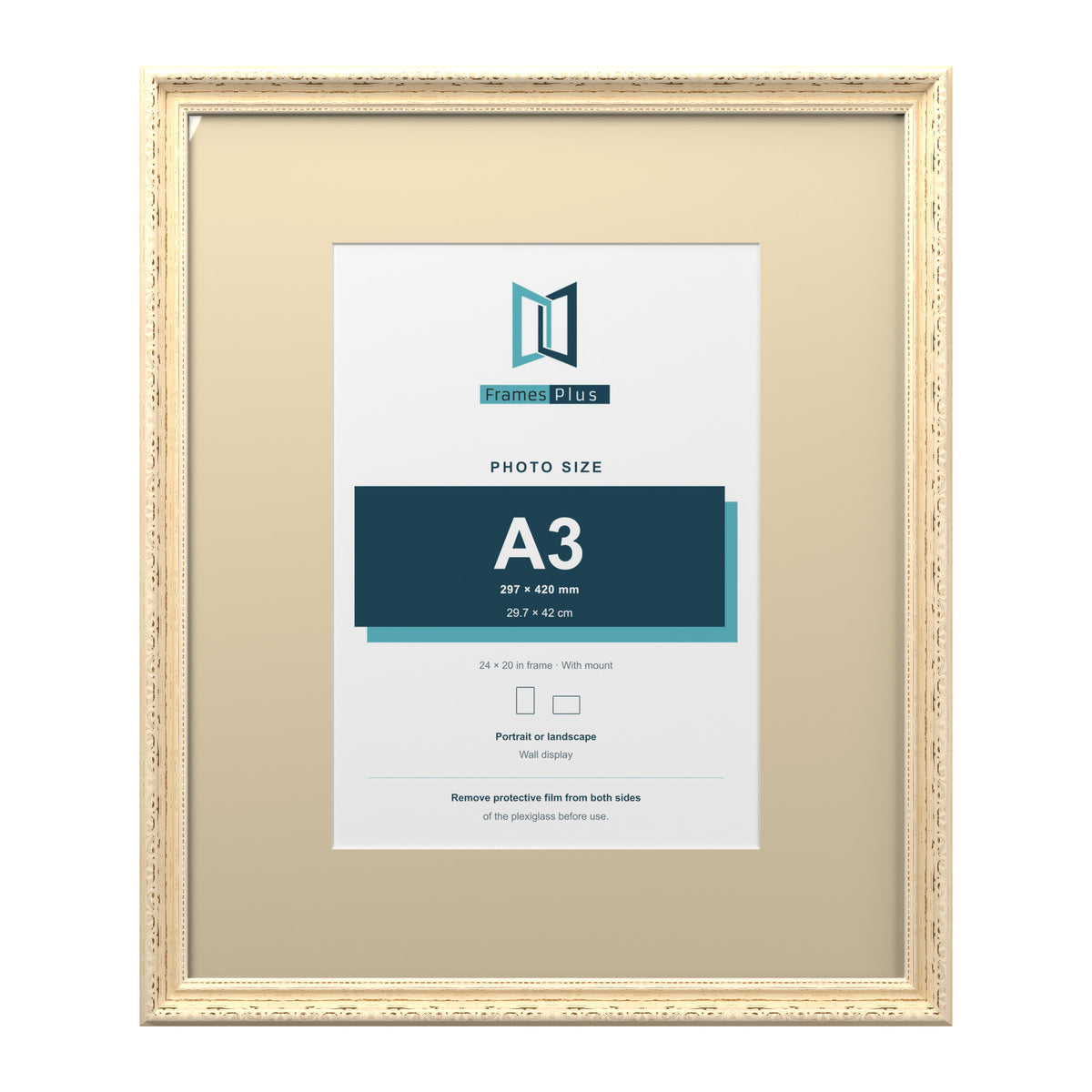 Louis Range Cream Picture, Photo & Poster Frame with Ivory Mount - 24x20" Frame for A3 Photo, Cream