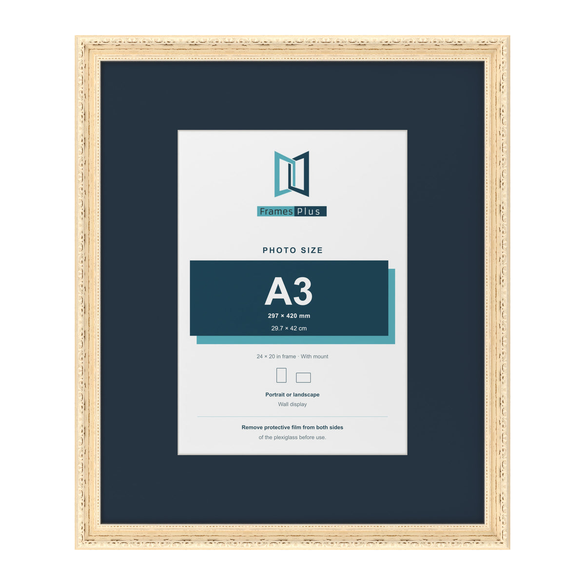 Louis Range Cream Picture, Photo & Poster Frame with Pacific Blue Mount - 24x20" Frame for A3 Photo, Cream