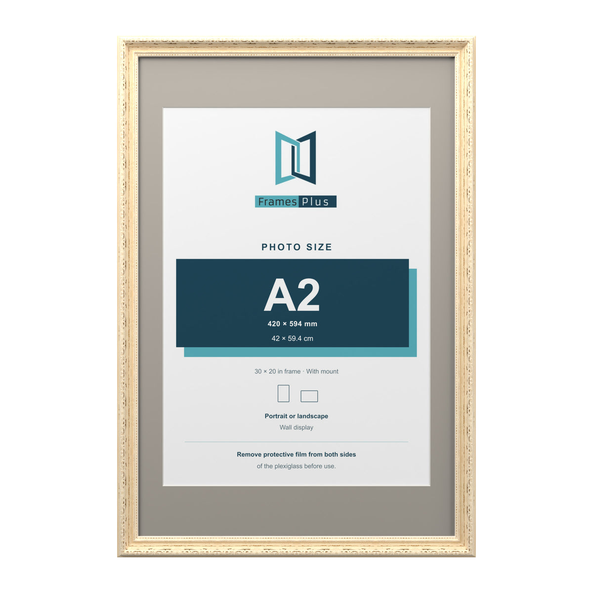 Louis Range Cream Picture, Photo & Poster Frame with Dawn Grey Mount - 30x20" Frame for A2 Photo, Cream