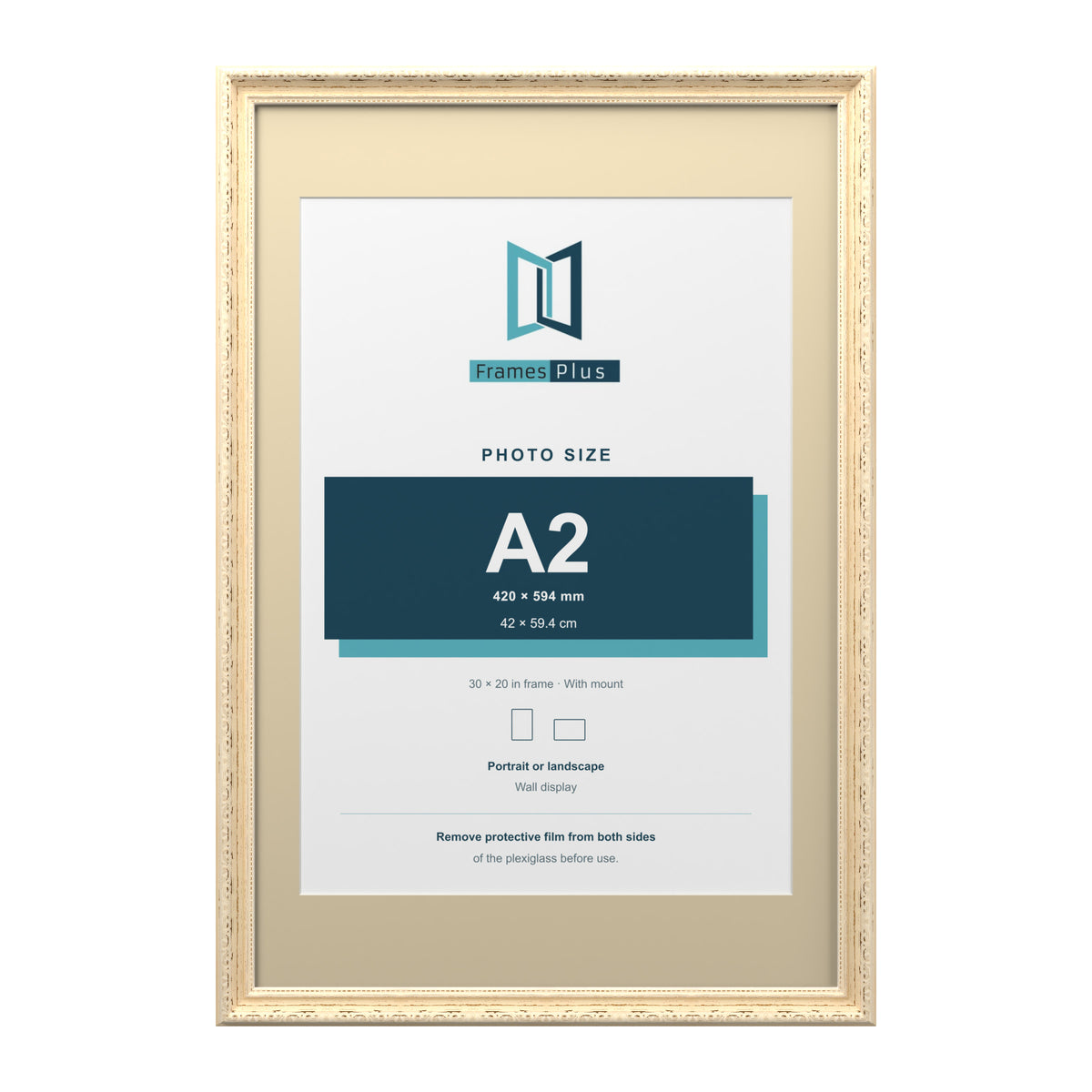 Louis Range Cream Picture, Photo & Poster Frame with Ivory Mount - 30x20" Frame for A2 Photo, Cream